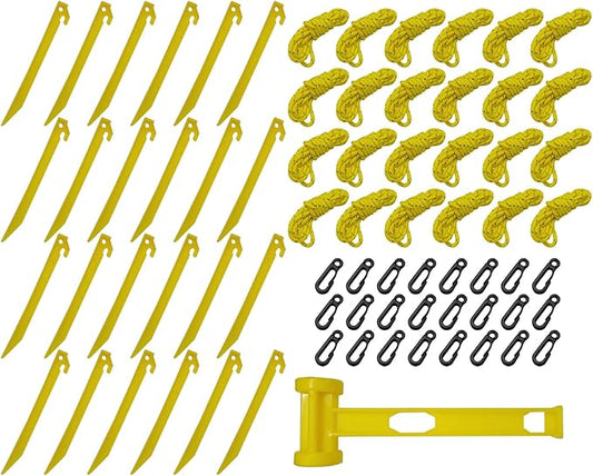 24 Sets Inflatable Plastic Stakes, Spike Hook Awning Camping Tents Pegs Stakes Replacement Yard Blow up Stakes Canopy (24x Tents, 24x Hooks, 24x Ropes, 1x Hammers)