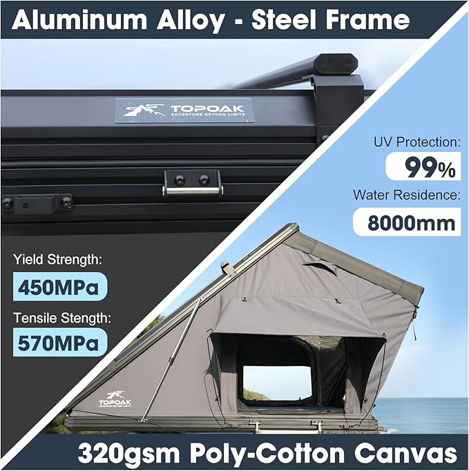 Rooftop Tent Hard Shell,Car Truck Bed Tent for Camping,Car SUV Jeep Tent Waterproof,Aluminium Alloy RTT Easy Setup-Topoak Stellar (Stellar)
