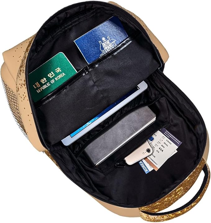Lightweight Rucksacks for Climbing Outdoors Walking Cycling, Large Capacity Anti-Theft Multipurpose Carry On Bag, Gold Glitters Art Camping Outdoor Backpack