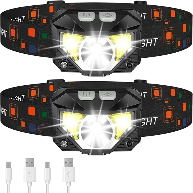 LHKNL Headlamp Flashlight, Lumen Ultra-Light Bright LED Rechargeable Headlight with White Red Light, 2-Pack Waterproof Motion Sensor Head Lamp,8 Modes for Outdoor Camping Running Hiking Fishing