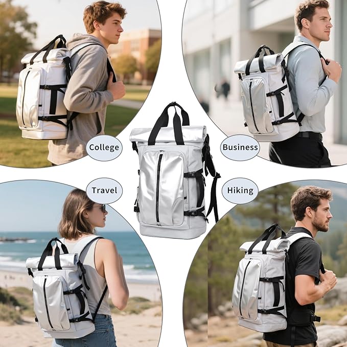 Rolltop Backpack, Travel Rucksack for Men Women, Anti Theft Backpacks with 15.6-inch Laptop Compartment, Waterproof Casual Daypack for Work, Business, Commuter and College