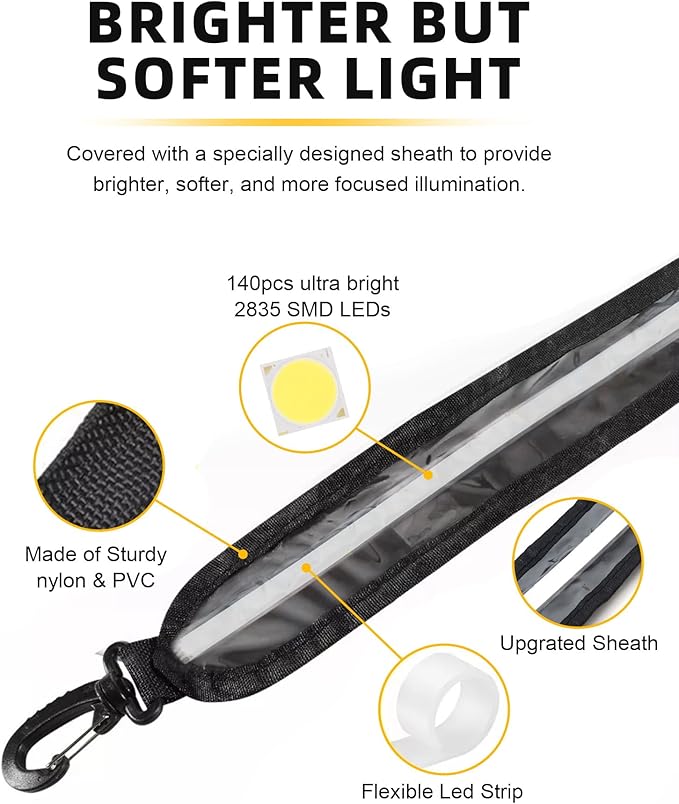 4FT 12V Led Light Strip Waterproof IP67, Dimmable Camping Awning Lights with 140 SMD 2835 LED Chips, Multi-Functional Use for RV, Car Tent, Camping, White/Warm White/Amber