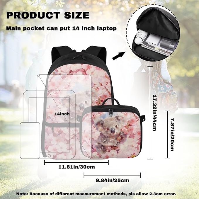 HUGS IDEA Koala Backpacks for Girls 6-8 Cute School Bookbag with Lunchbox Kawaii Backpack for Elementary School Lightweight School Bag for Students Study Rucksack