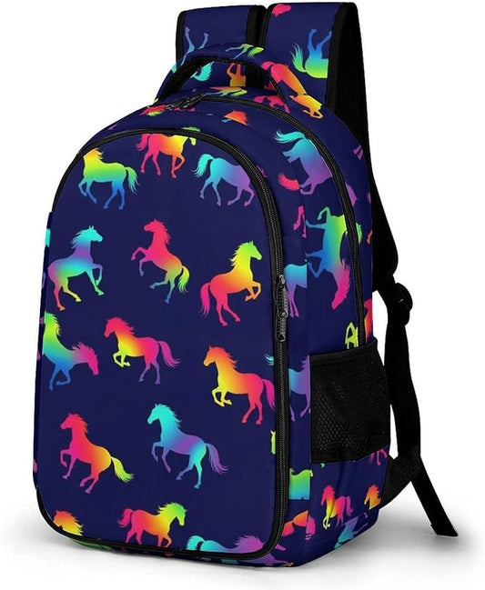 Travel Laptop Backpack Rainbow Horses for Men Women, Water Resistant Business Anti Theft Computer Bag with Multi Compartments for College Work Hiking
