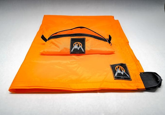 VIAM Outdoors | Multicloth 2.0 Water Resistant Ultralight Lightweight Backpacking Camping Survival and Ground Tarp | 1.9oz Orange | Measures 56 inches by 72 inches | has Stake Loops