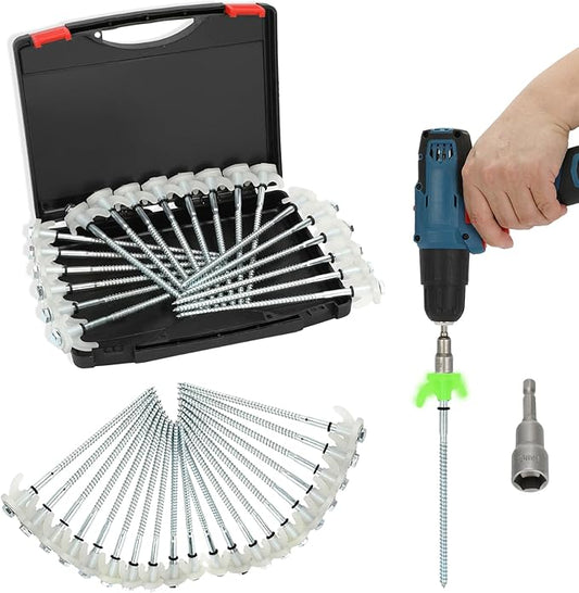 20 Pack 8" Heavy Duty Tent Stakes Screws- Glow in The Dark Metal Tent Stakes-Drill in Style Ground Anchor Screw in Pegs for Camping Patio Garden Awning Canopy Grassland, Comes with Hexagon Head Drive