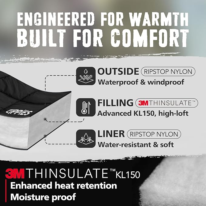 3M Thinsulate Insulation Puffy Camping Blanket for Cold Weather, Queen Size Warm Camping Quilt with Zipper, Waterproof Outdoor Sleeping Bag for Hammock, Cozy & Versatile Gift for Men and Women