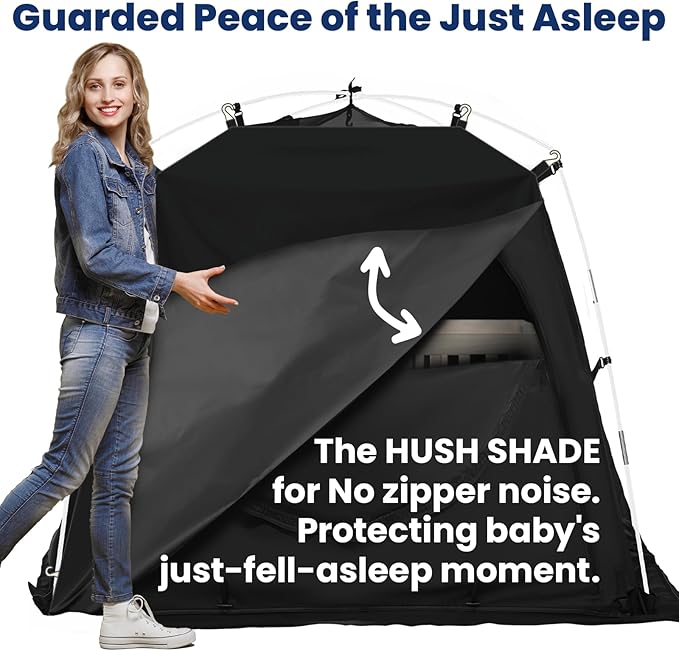 Baby Blackout Tent Fits Crib, Pack N Play, Toddler Travel Bed & Kids Cot, CPC Certified Sleep Pod with Fan Pocket 2 Mesh Doors, Breathable & Quiet Design, Easy Setup & Portable