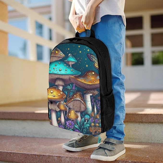 Supdreamc Rucksack Anti-Theft Multipurpose Big Capacity Carry On Bag, Trippy Mushroom Art Traveling Camping Backpack With Side Pockets