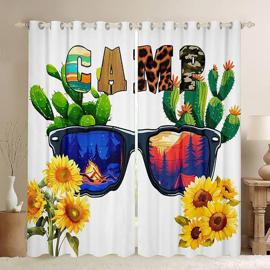 Erosebridal Happy Camping Blackout Curtains for Bedroom Living Room Camp Tent Adventure Window Curtains 2 Panels 52" Wx84 L Animal Fur Print Camouflage Drapes,Tropical Cactus Window Treatments