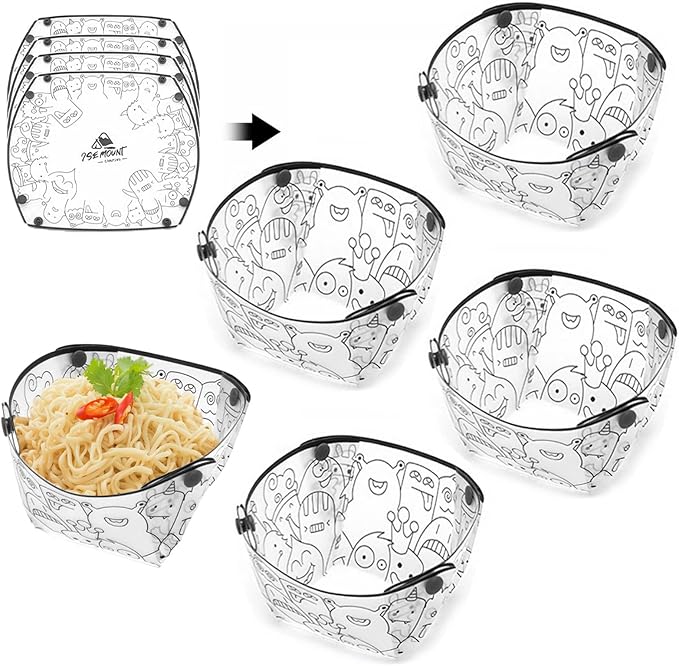 MIUPOO Collapsible Bowl Set,Portable Mess Kit,Food Grade Material Free Folding Bowl for Lunch Family Picnic,7×5.5×3.5 Inches,4 Pieces.