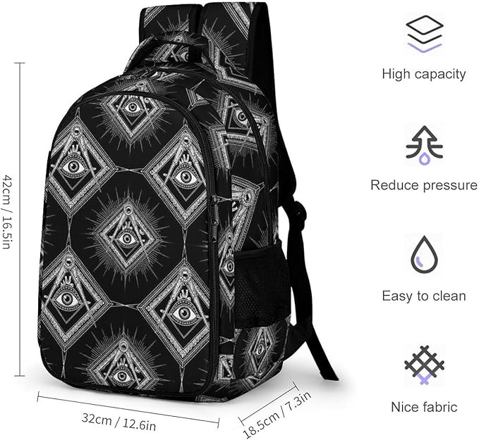 Large Capacity Laptop Backpack Freemasonry Freemason Logos Black, Sturdy Water Resistant College Bookbag with Water Bottle Pockets for Business Travel Gifts