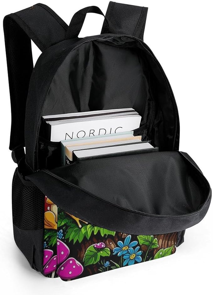 Backpack Anti-Theft Multipurpose Large Capacity Carry On Bag, Psychedelic Mushroom Trippy Magic Frog Art Camping Outdoor Backpack With Side Pockets
