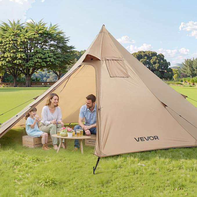 VEVOR Hot Tent, Camping Tipi Hot Tents with Stove Jack, Portable Winter Camping Tents with Snow Skirt, Easy Setup, Waterproof 4 Season Shelter Tents for Fishing Backpacking