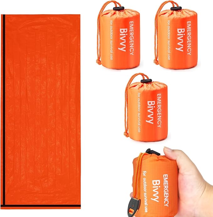 Emergency Sleeping Bag, Waterproof Thermal Bivy Sack for Camping, Bivvy Sack with Whistles,Ultralight Survival Gear with Compass for Hiking and Outdoor Adventures