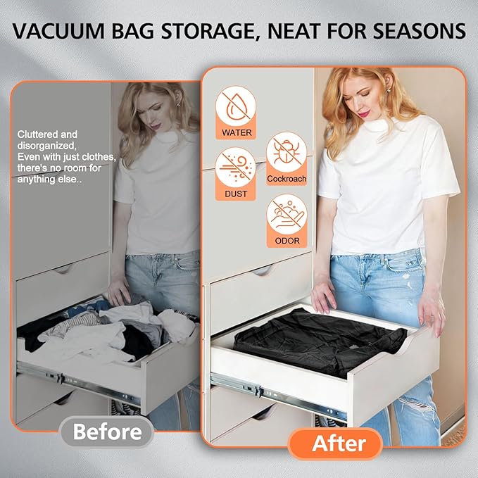 Vacuum Bags for Travel Luggage with Wireless Pump,29L Large Capacity,IP67 Waterproof,Reusable Vacuum Compression Travel Bags for Hiking & Camping,Suitcase,Home Storage(2Pack+Pump)