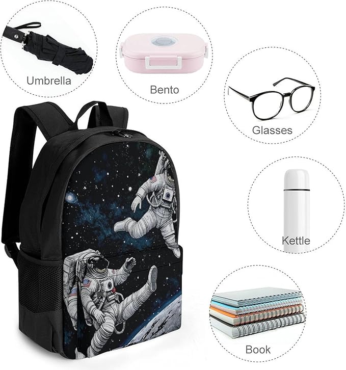 Daypack Bookbag Multipurpose Anti-Theft Big Capacity Carry On Bag, Astronaut Space Art Travel Hiking Camping Rucksack With Padded Straps