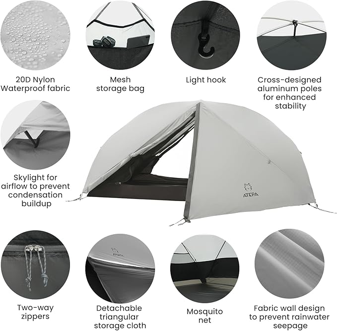 ATEPA Voyage 1-2 Person Backpacking Tent, 4 Season Ultralight Camping Tent, 4000mm Waterproof Double Layer Cold Wearther Easy Set Up Tent for Family Camp Hiking Hunting Outdoor Mountaineering Travel