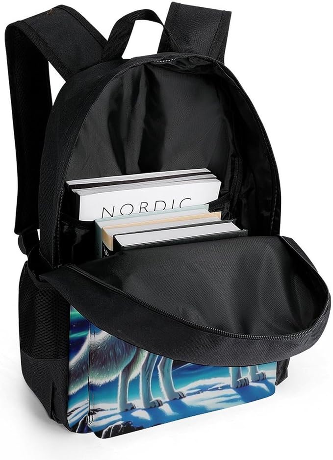 Daypack Polyester Anti-Theft Multipurpose Starry Galaxy Cool Wolf Art Bookbag Big Capacity Gym Outdoor Hiking Backpack With Adjustable Shoulder Straps
