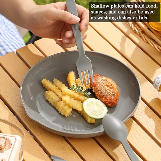 Berglander Camping Mess Kit with Bowl, Plate, Cup, Spoon, Fork, Knife and Carry Bag, Plastic Camping Accessories Essentials Gear for Travel, Camping, Picnic, Outdoor, Easy to Carry & Store