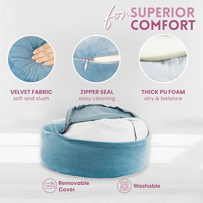 Yes4All Foam Zafu Buckwheat, Mandala Pattern Yoga Bolster Pillows, Floor Meditation Cushion, A. Sky Blue-Upgraded