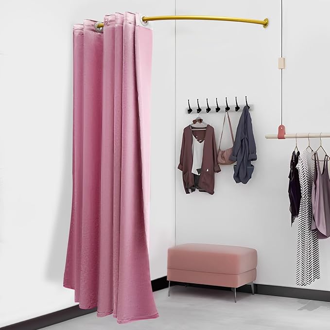 U-Dressing Room Privacy Protection Changing Room Divider, Clothing Store Fitting and Dressing Room for Boutique, Curtain Divider (C-Shaped-Pink)