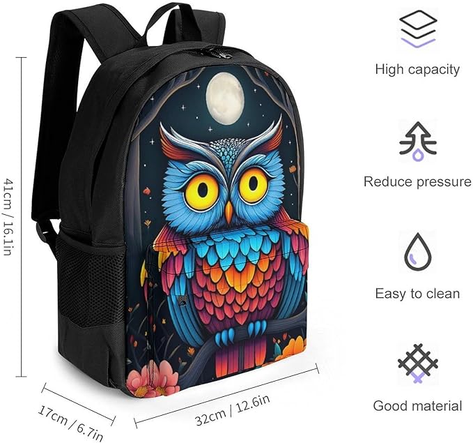 Supdreamc Lightweight Backpack for Gym Travel Bicycle, Big Capacity Multipurpose Anti-Theft Carry On Bag, Trippy Owl Red Floral Moon Art Travel Hiking Bag Day Pack