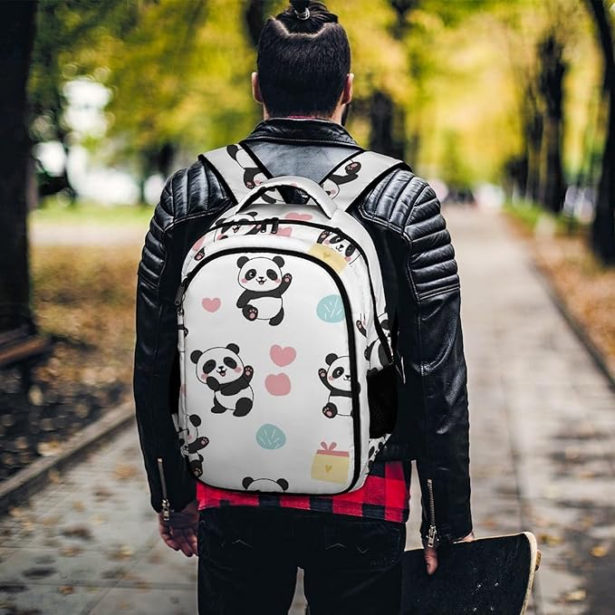 Water Resistant Travel Daypack Cute Cartoon Pandas, Lightweight Laptop Backpack with Water Bottle Pockets for Men Women College Work