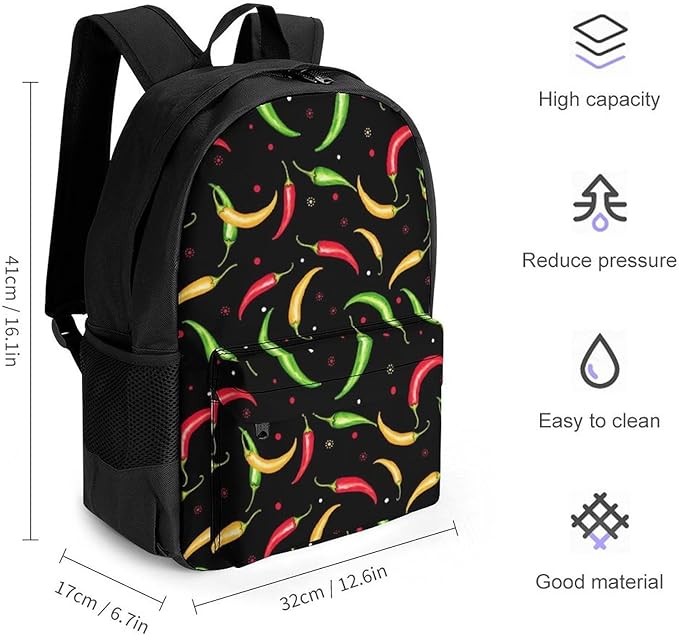 Supdreamc Polyester Daypack Backpack for Trekking Picnic Walking Cycling, Large Capacity Anti-Theft Multipurpose Shoulder Bag, Red Green Chili Pepper Casual Daypack