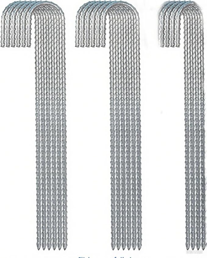 Heavy Duty Ground Stakes, 16 Inch J Hook Stakes, 10 Pack, 5/16 Inch Diameter, Carbon Steel Tent Stakes for Chain Link Fence, Trampoline, Lawn Decorations (J-Shape-Silvery, J-16 * 3/8"-16PCS)