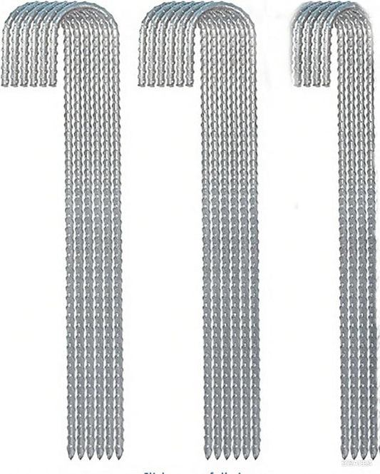 Heavy Duty Ground Stakes, 16 Inch J Hook Stakes, 10 Pack, 5/16 Inch Diameter, Carbon Steel Tent Stakes for Chain Link Fence, Trampoline, Lawn Decorations (J-Shape-Silvery, J-16 * 3/8"-16PCS)