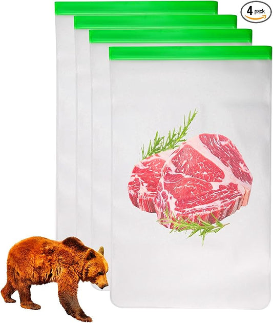 4 Pack Bear Bags for Food Backpacking, Odor Proof Bags-12ｘ20 Inch, Reusable Double Track Zip Closure Storage Bags Keep Fresh fit Camping, Water Sports, Hiking and Home Organization (Green 4 Pack)