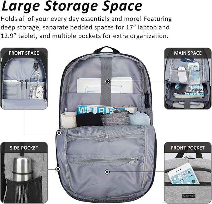MAXTOP Travel Laptop Backpack Business Backpacks with USB Charging Port Water Resistant School College Bookbag