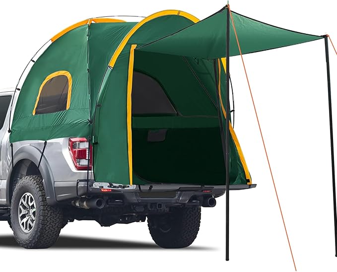 Pickup Truck Tent with Awning Shade,Waterproof PU5000mm Oxford for 5.5-6.3 FT Truck Bed for Camping Travel Outdoor Activities for Chevy Silverado 1500,Ram 1500/Dakota,F150,GMC 1500,Titan,Tundra(Green)