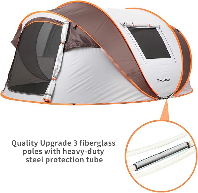 EchoSmile Instant Pop Up Camping Tent, 2/4/6 Person, Easy Setup Tent, Water Resistant Dome, Portable with Carry Bag