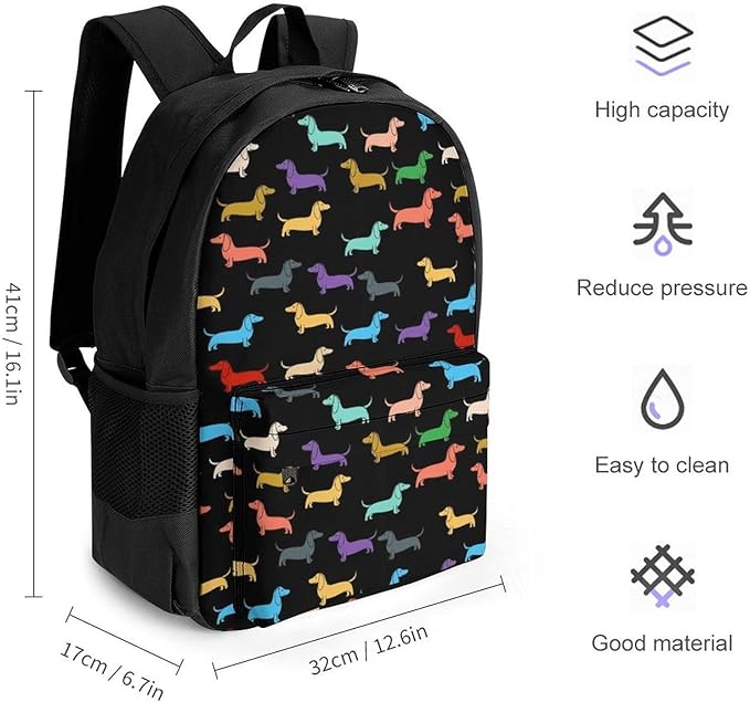 Rucksacks Lightweight Multipurpose Anti-Theft Retro Dogs Dachshund Shoulder Bag Large Capacity Business Computer Bag With Smooth Zippers