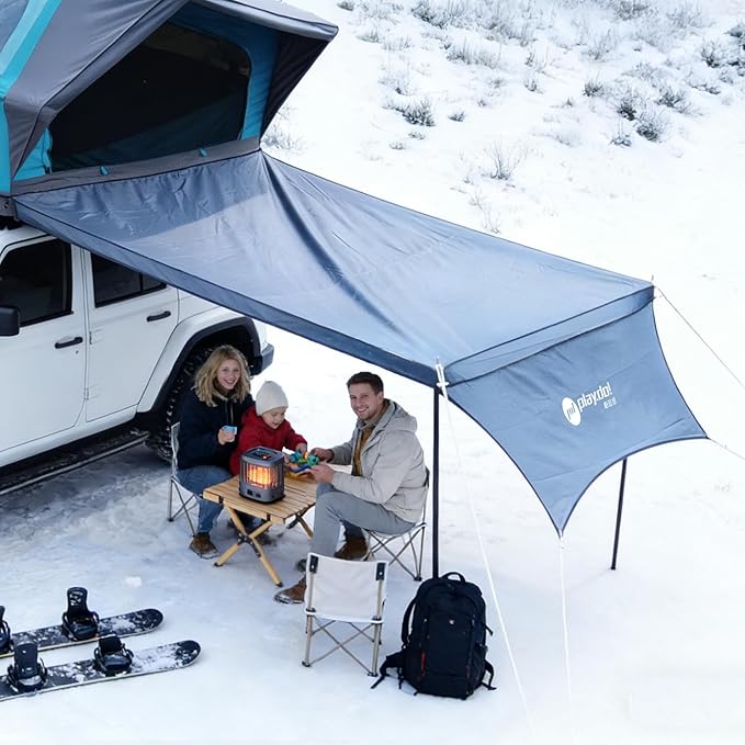PlayDo Inflatable Rooftop Tent Easy Set Up Pop Up Roof Tent Air Extra Wide Large for 3 Person Family Camping Waterproof Cotton Tents for Truck Car SUV with Light, Skylight