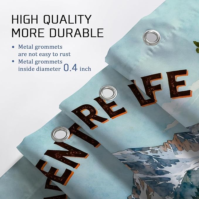 Mountain Stall Shower Curtain, Outdoor Adventure Tent Campfire Summer Green Polyester Waterproof Design Print Bath Curtains for Bathroom Toile Guest Room Decor 36x72 Inch