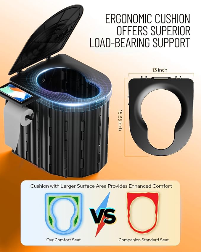 Camping Toilet with Pop-Up Privacy Tent and Liquid Waste Gel, Portable Toilet for Camping with Large Tent, Ergonomic Potty Provides Enhanced Comfort, Suitable for All Ages