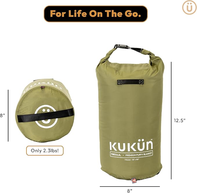 Versatile Packable Outdoor Camping Blanket, Puffy Blanket, Primaloft® Insulation, Warm, Durable, Lightweight, Waterproof, Oversize, Beach, Stadium, and More! 55"x80" (Olive Branch)