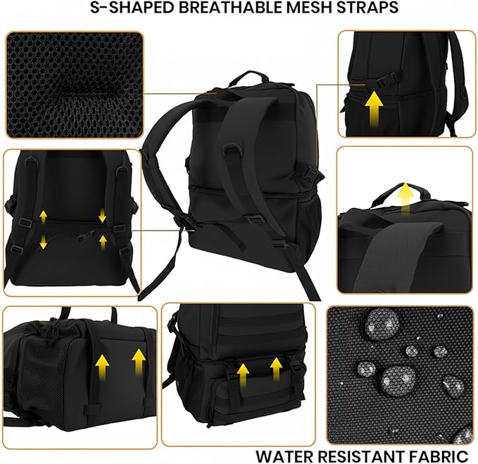 Tactical Cooler Backpack for Men, 41L Insulated Leakproof Lunch Backpack with 16” Laptop Compartment, Heavy Duty Double Deck Soft Cooler Bag for Work, Fishing, Camping, Hiking – Black