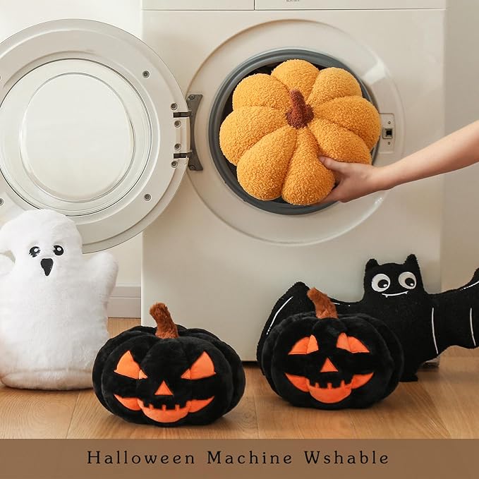 YRXRUS Cute Pumpkin Pillows, Halloween Pillow, Pumpkin Shaped Throw Pillows Happy Halloween Decoration, Black 6x12 Inches Soft Rabbit Fur Pillow for Natural Accent Pillows for Holiday, Fall