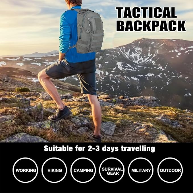 Small Tactical Backpack 12L Molle Bag Rucksack Army Daypack Military Daypack for Outdoor,Hiking (Grey)