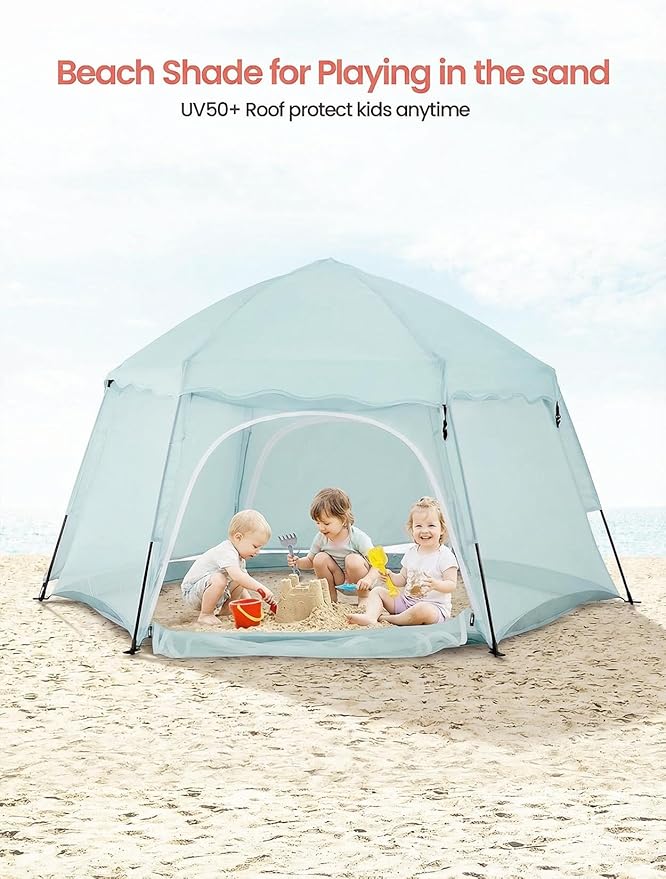 Porayhut Large Pop Up Play Tent for Kids, 78" Instant Toddler Playhouse with Removable Floor & UV50+ Sun Shade, 360° Mesh Mosquito-Free Tent for Indoor Outdoor Beach Backyard, Fits 4 Kids