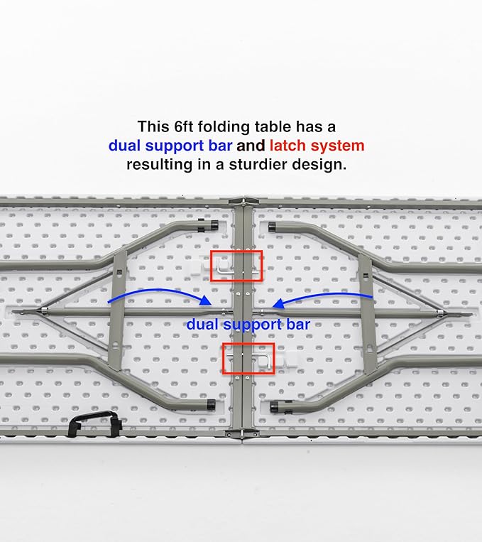 BTEXPERT Plastic Folding Table Fold-in-Half 6 Ft 72"x29.5" Heavy Duty Portable Handle, Indoor Outdoor Picnic Camping Home Event Picnic Party Wedding Tailgating White