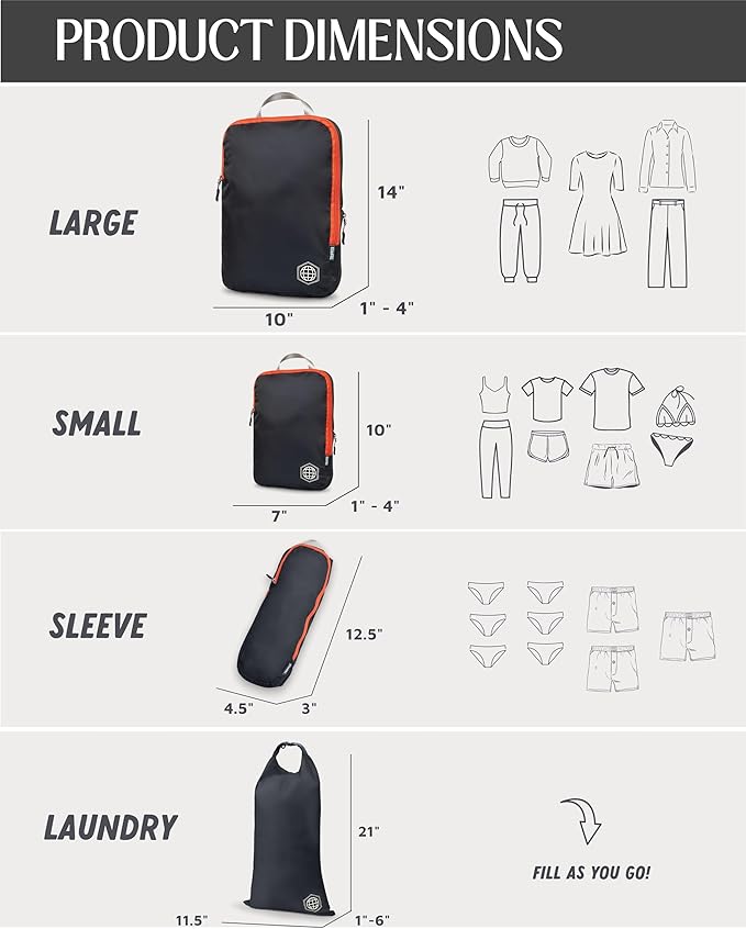 Compression Packing Cubes Set for Carryon Suitcases- Lightweight, Durable Clothes Organizer