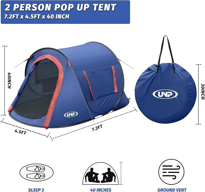 Pop-up Tent,2 Person Camping Tent,Instant Portable Beach Tent,Easy Pop Up Shade Tents 2 Doors for Camping Hiking & Traveling with Carrying Bag