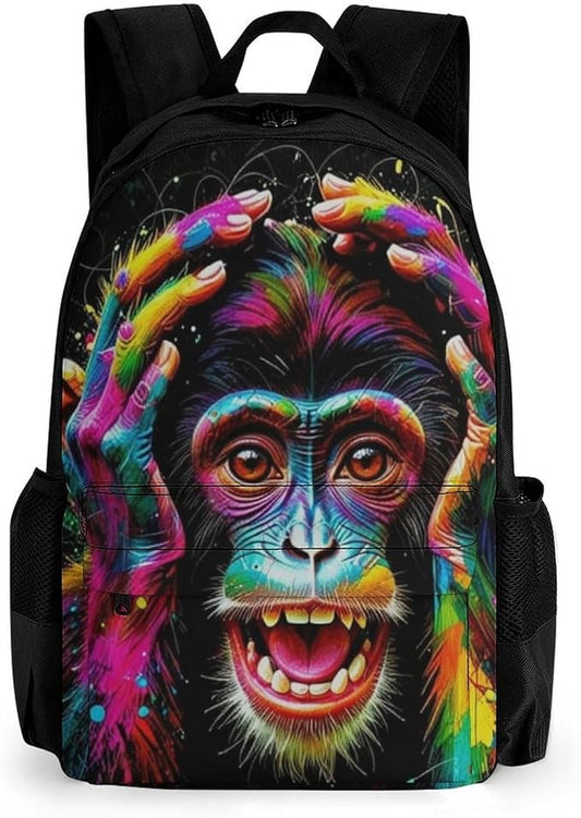 Daypack Backpack Polyester Anti-Theft Multipurpose Clever Animals Monkey Art Bookbag Big Capacity Travel Hiking Camping Rucksack With Smooth Zippers
