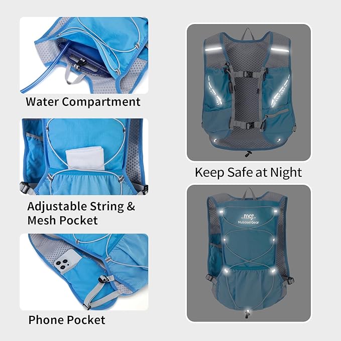 Lightweight Running Vest for Women and Men Hydration Backpack Pack with 1.5L Water Bladder Bag Running Gear Accessories for Hiking Trail Cycling Marathon