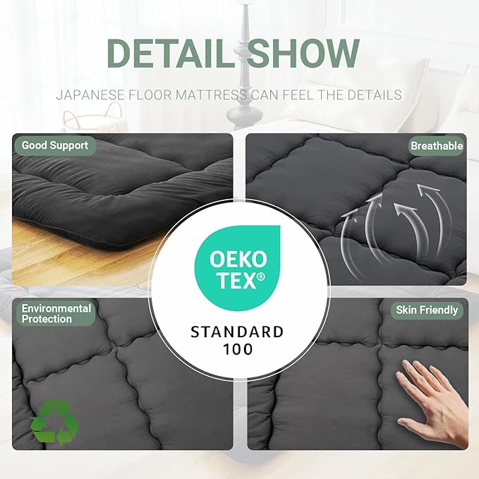 Japanese Floor Mattress Futon Mattress,3" Foldable Tatami Sleeping Pad for Adults & Kids,100% High Density Foam Comfortable Floor Mattress Twin Size 39"x 80",Ideal for Comfort and Support,Black